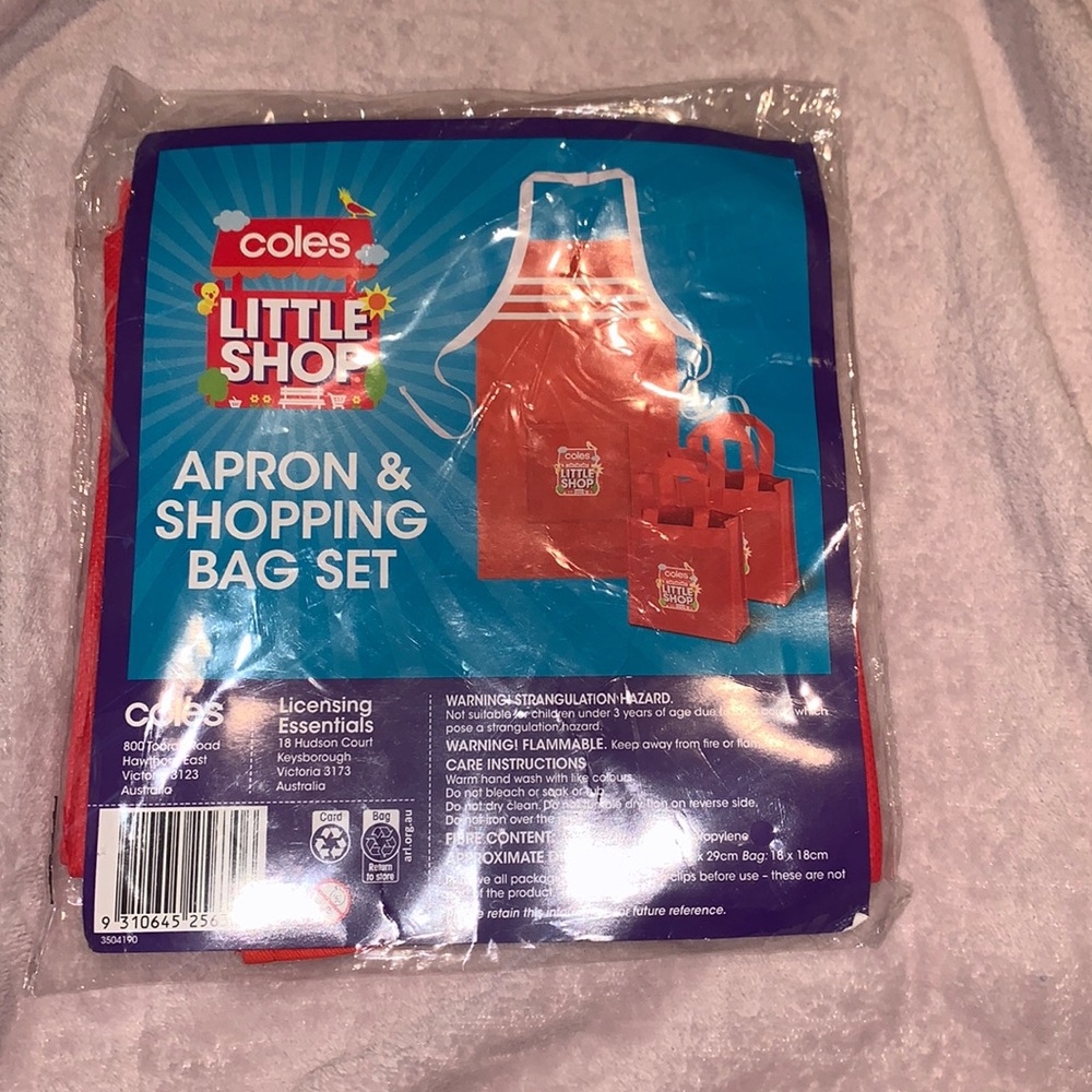 FREE with $100 purchase Coles Little Shop Apron and Bag Set Red